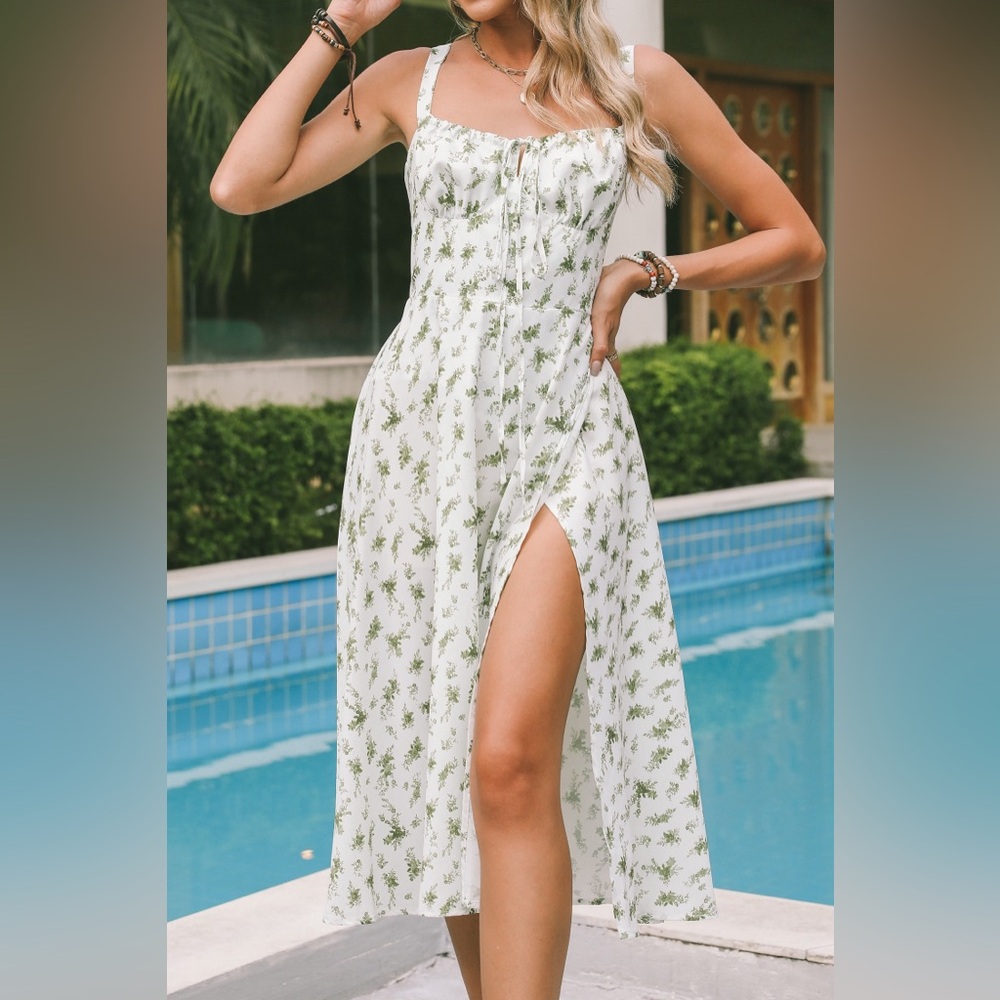 Floral Sleeveless Square Neck Midi Milkmaid Dress